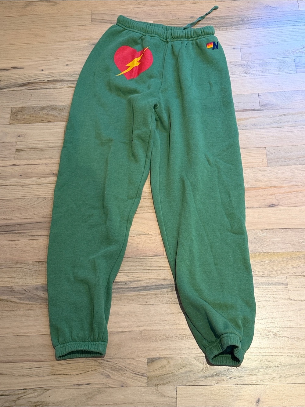 aviator nation green Sweatpants with Heart Lightning Graphic